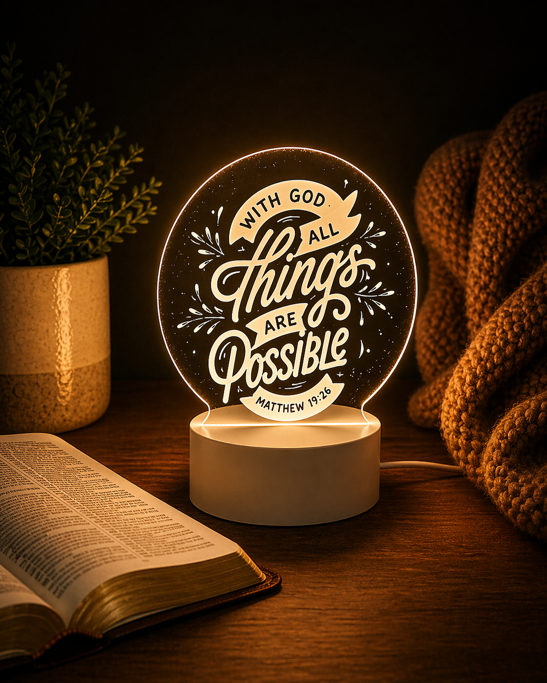 With God All Things Are Possible – Christian LED Acrylic Lamp Main image